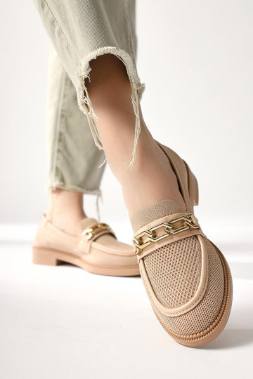 Ida Marie Nude Buckle Detailed Woven Casual Shoe