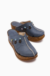 Genuine Leather Annika Navy Antique Detailed Women’s Slippers