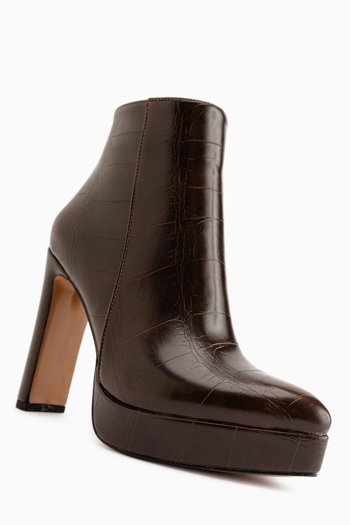 Abbie Brown Crocodile Pointed High Heeled Zipper Boots