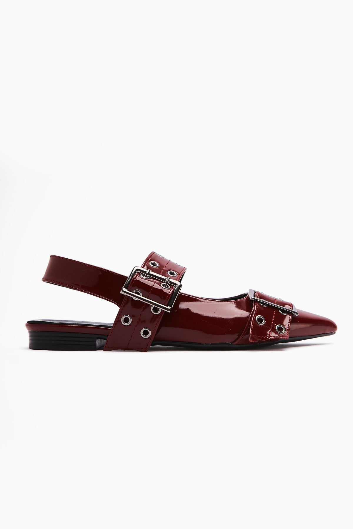 Davin Burgundy Patent Leather Sandals with Belt and Pointed Toe