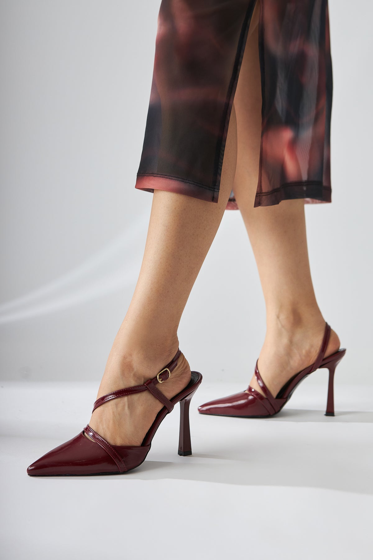 Marta Burgundy Patent Closed-Toe Women's High Heels