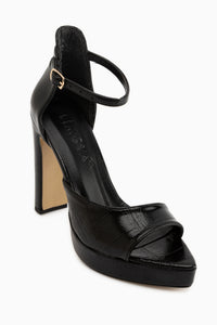 Saly Black Crocodile Pattern Platform Heeled Women’s Shoes