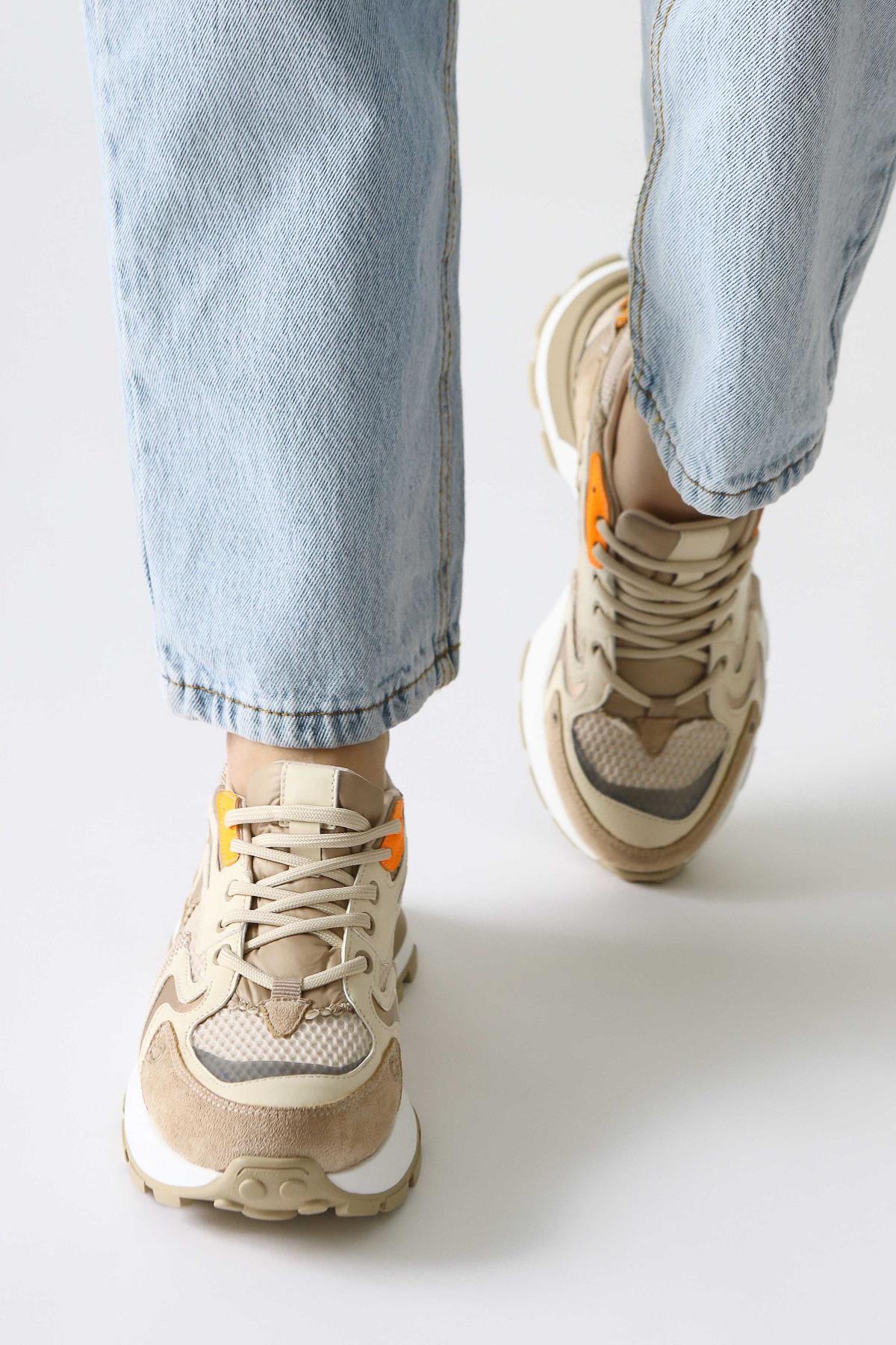 Onella Navy Suede Detailed Lace-Up Sneakers