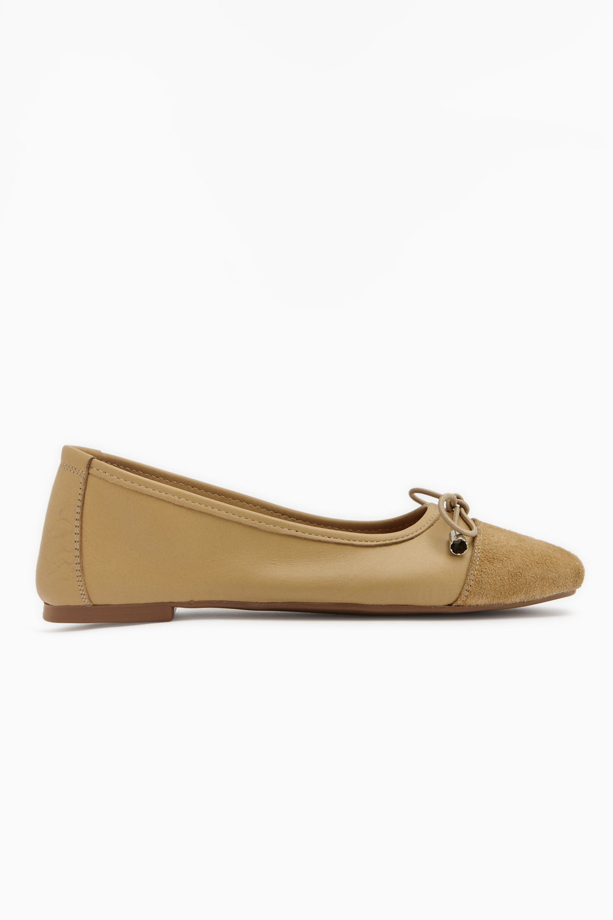 Anjela Genuine Leather Beige Bow Detailed Women’s Ballet Flats