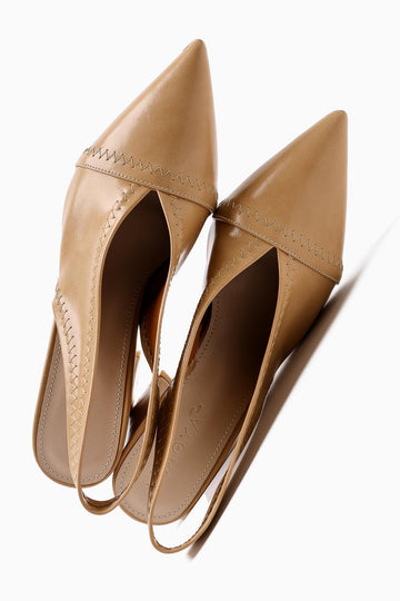 Essie Nude Pointed-Toe Elastic Stitch Detailed Chunky Heel Women's Shoe