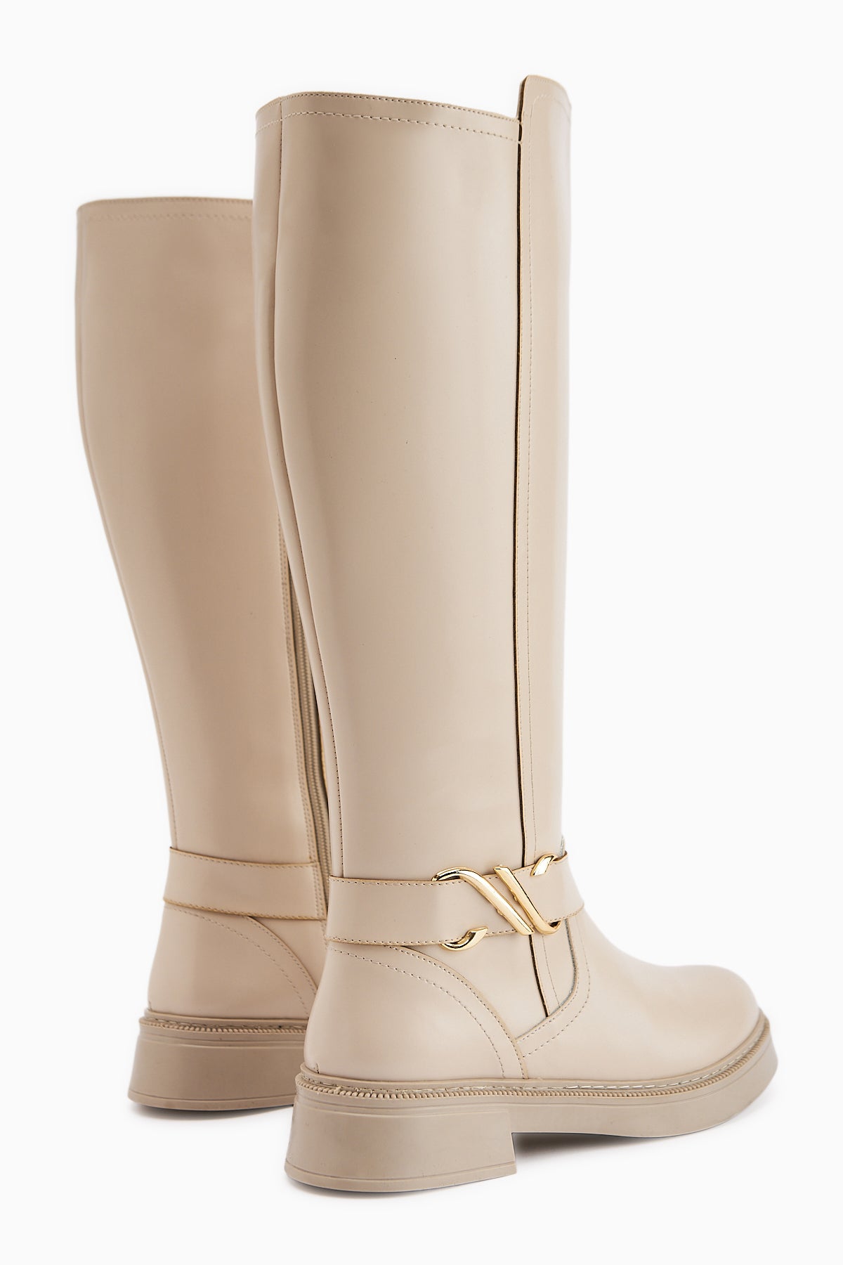 Birgita Beige Buckle Detailed Zipper Women’s Boots