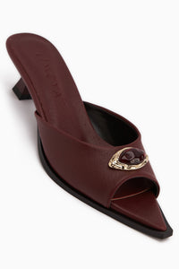 Dania Burgundy Buckled Short Heeled Women’s Slippers