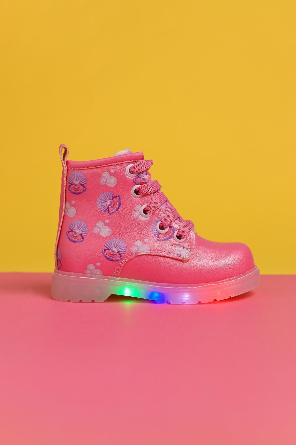 Gianna Pink Sea Creature Print Lace-Up Light-Up Baby Boots