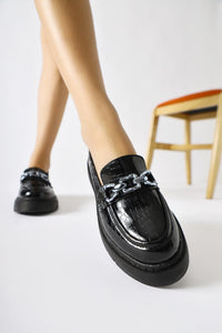 Lucin – Black Croc-Embossed Chain Buckle-Detail Loafer (Women)
