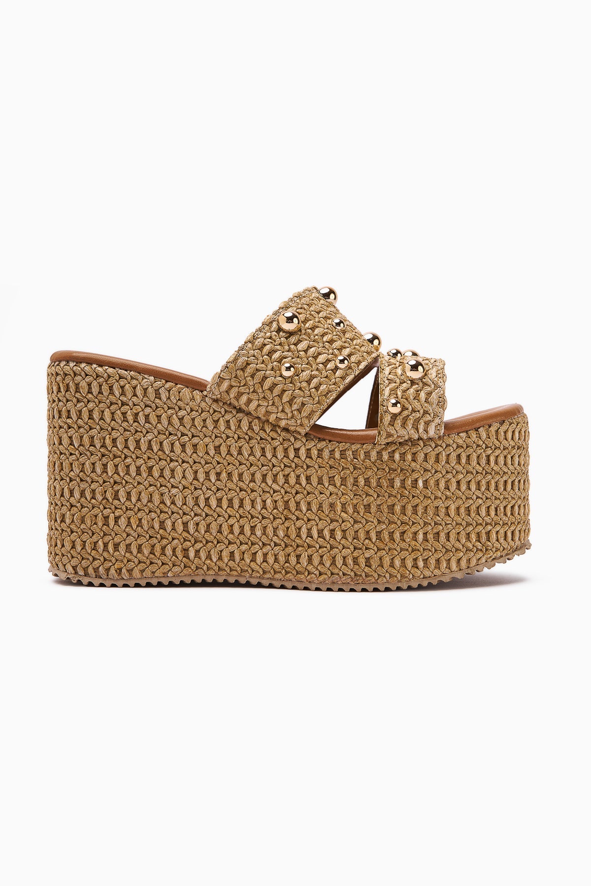 Tula Straw Pearl-Embellished Wedge Women's Slippers
