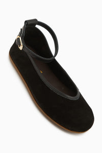 Jenin Genuine Leather Black Suede Belted Women’s Ballet Flats