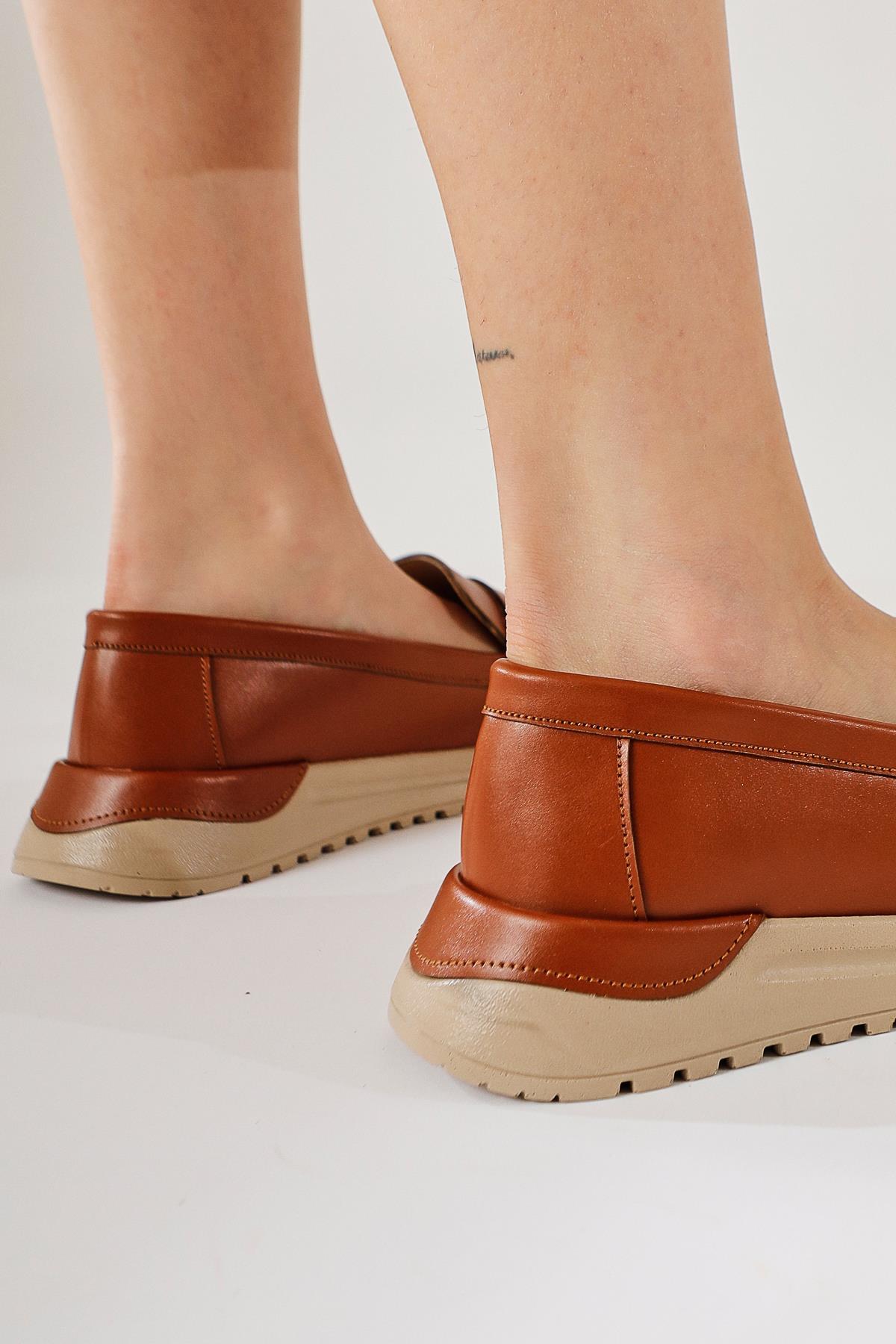 Zain – Cognac Laser-Cut Buckle-Detail Ballet Flat (Women)