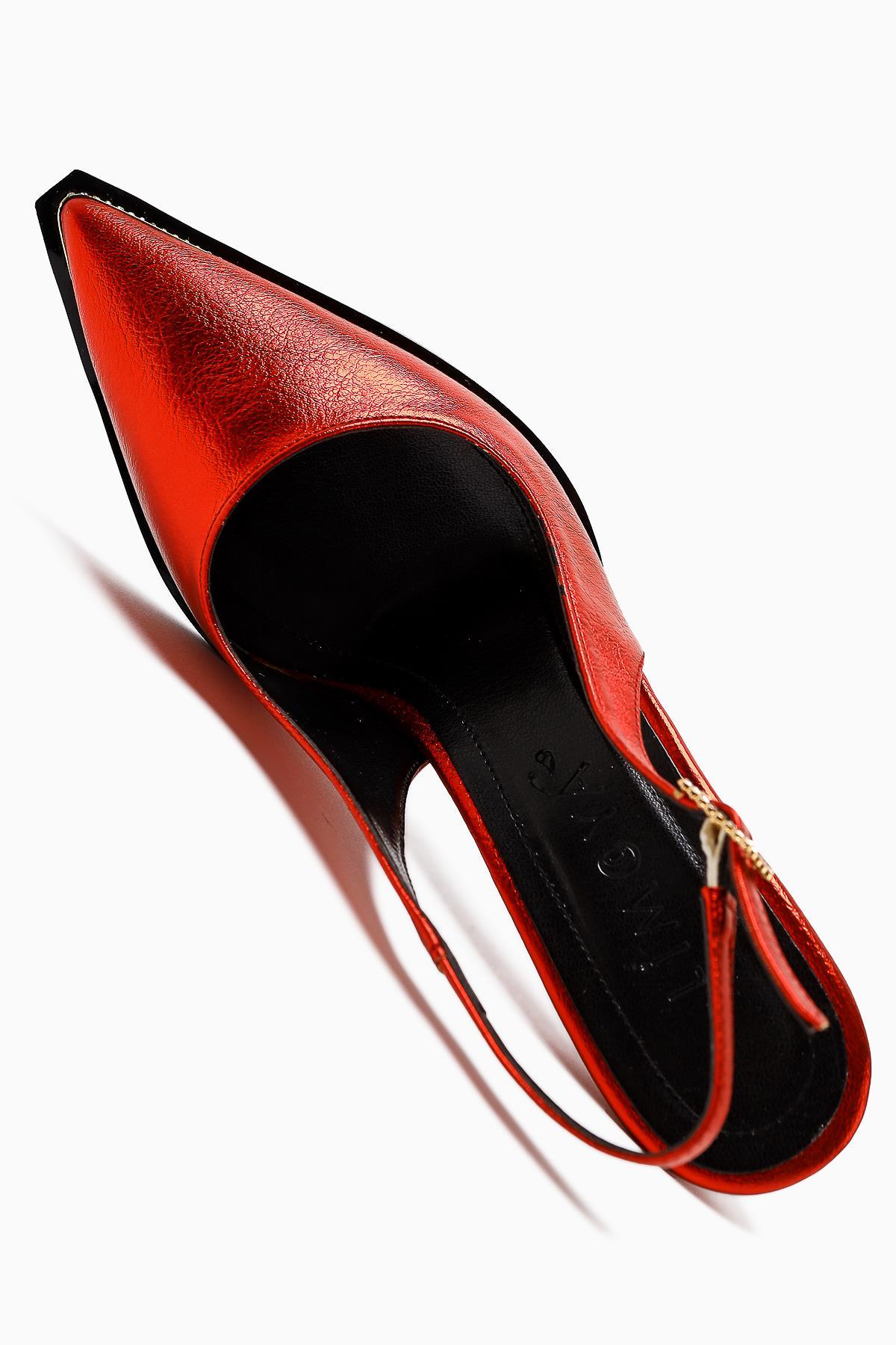Vita Red Stone Detailed Closed Toe Women’s Heeled Shoes
