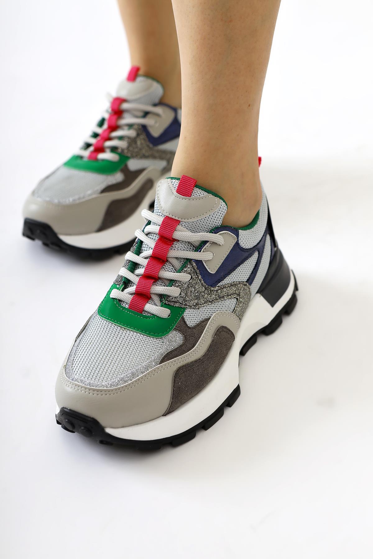 Netta Grey Lace-up Sneakers with Mesh Detail