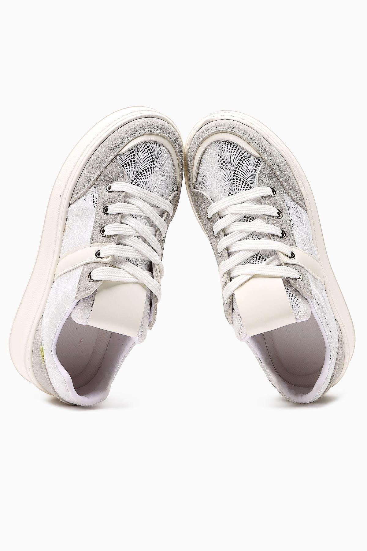 Julissa – White Suede Shiny Patterned Thick Sole Sneaker (Women)