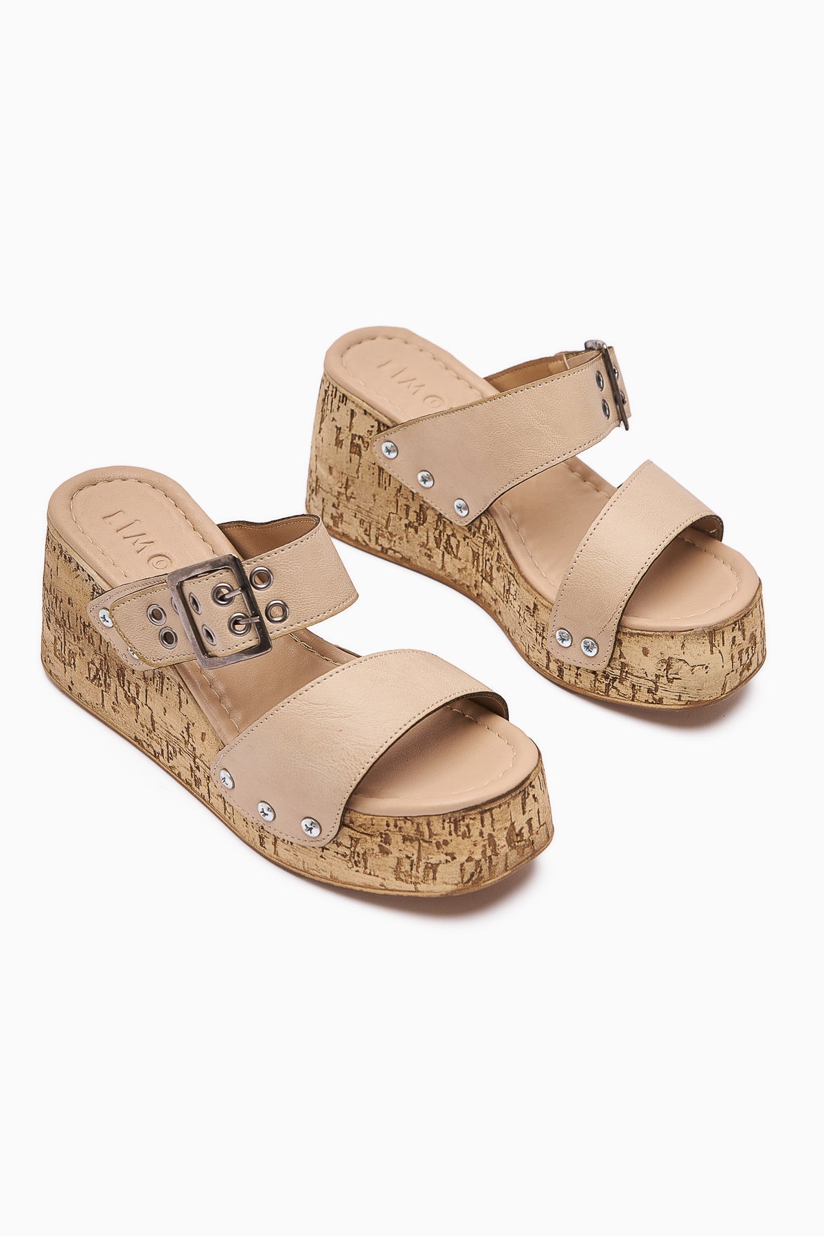 Genet Beige Women's Slipper with Screw Detail and Buckle