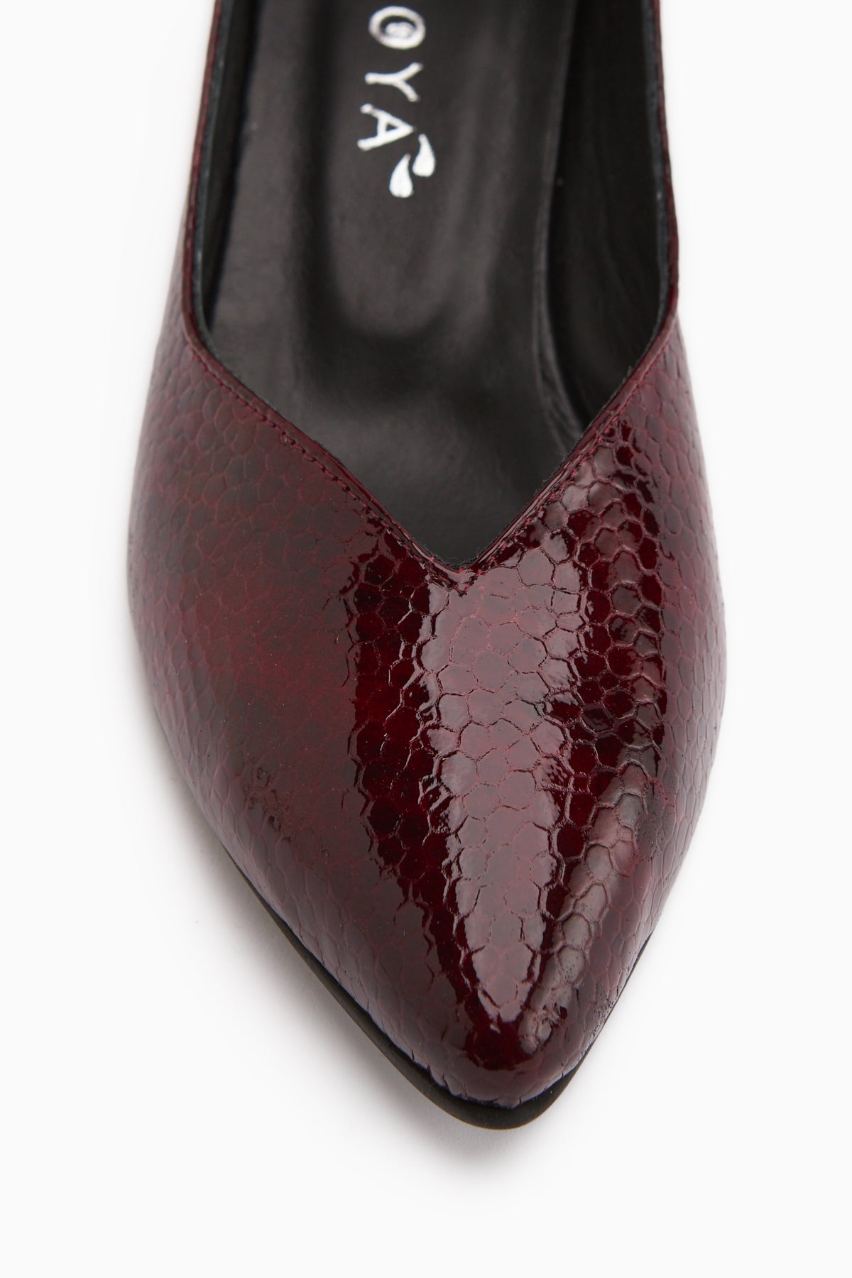 Samia Genuine Leather Burgundy Snake Pattern Thick Heeled Women’s Shoes