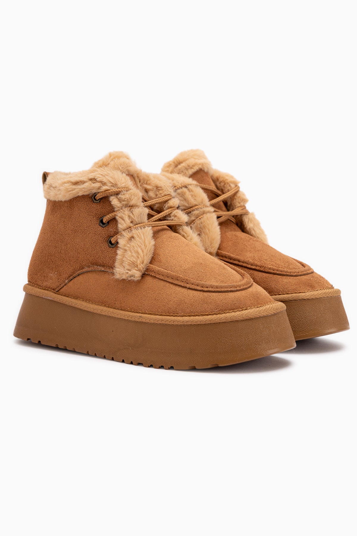 Carrie Tan Suede Fur Laced Thick Sole Women’s Boots