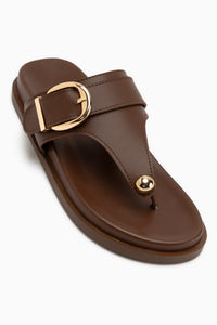 Lumi Brown Buckle Detailed Women’s Flip Flop