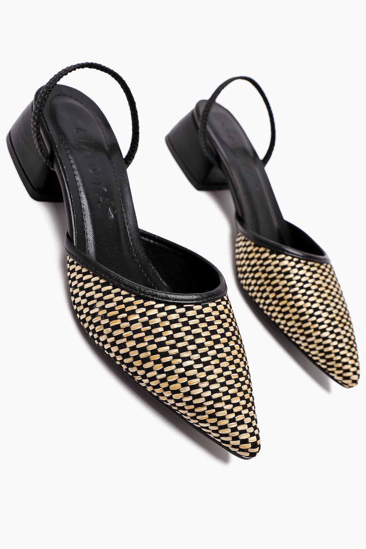 Rosa – Black Straw Pointed-Toe Low Heel Sandal (Women)