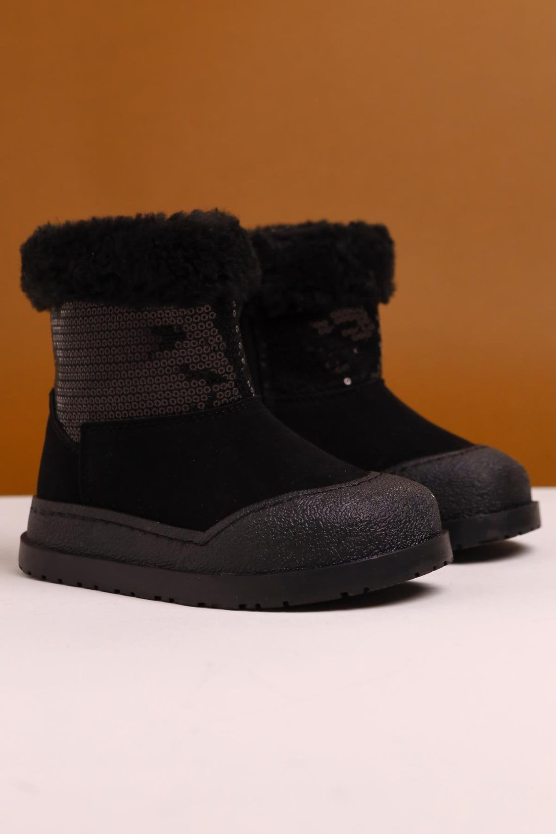 Hanne Black Suede Sequined Fur-Lined Kids' Boots