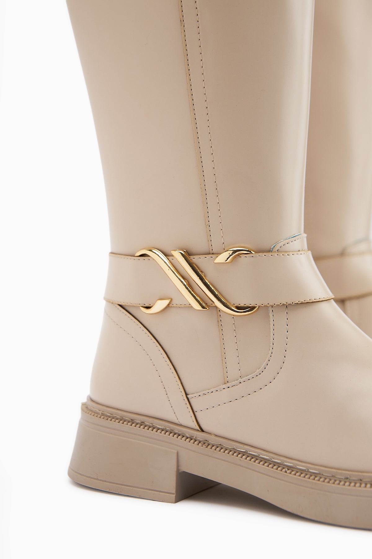 Birgita Beige Buckle Detailed Zipper Women’s Boots