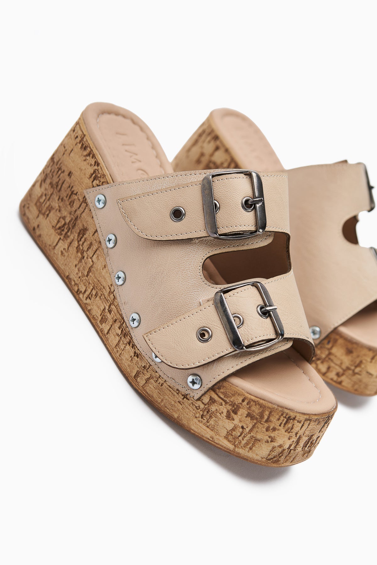 Ratka Beige Double-Strap Platform Heeled Women's Slippers