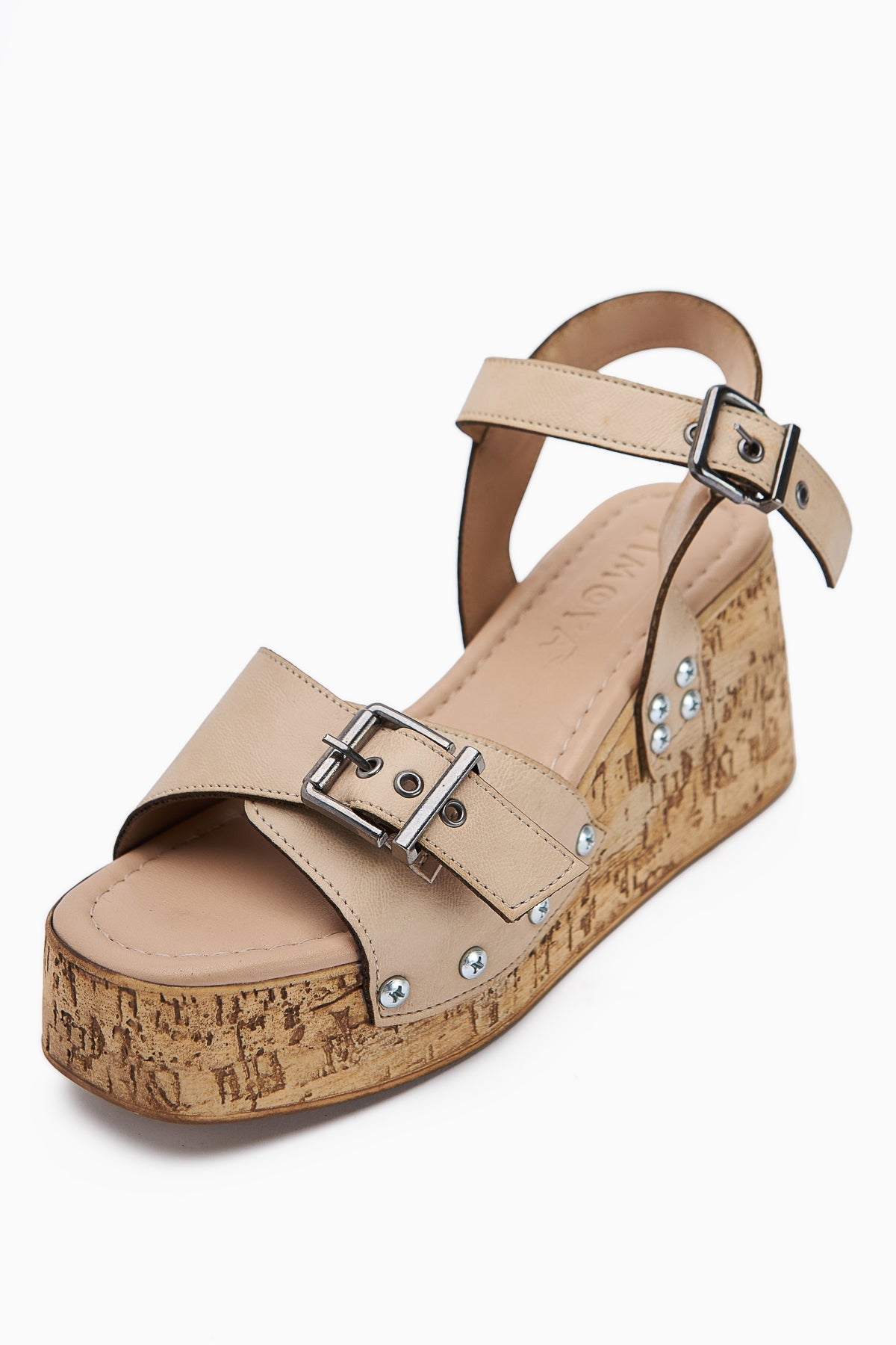 Jenni Beige Platform Heeled Sandals with Screw Detail for Women