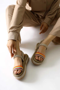 Velika Cream - Multicolor Thick Soled Rope Sandals