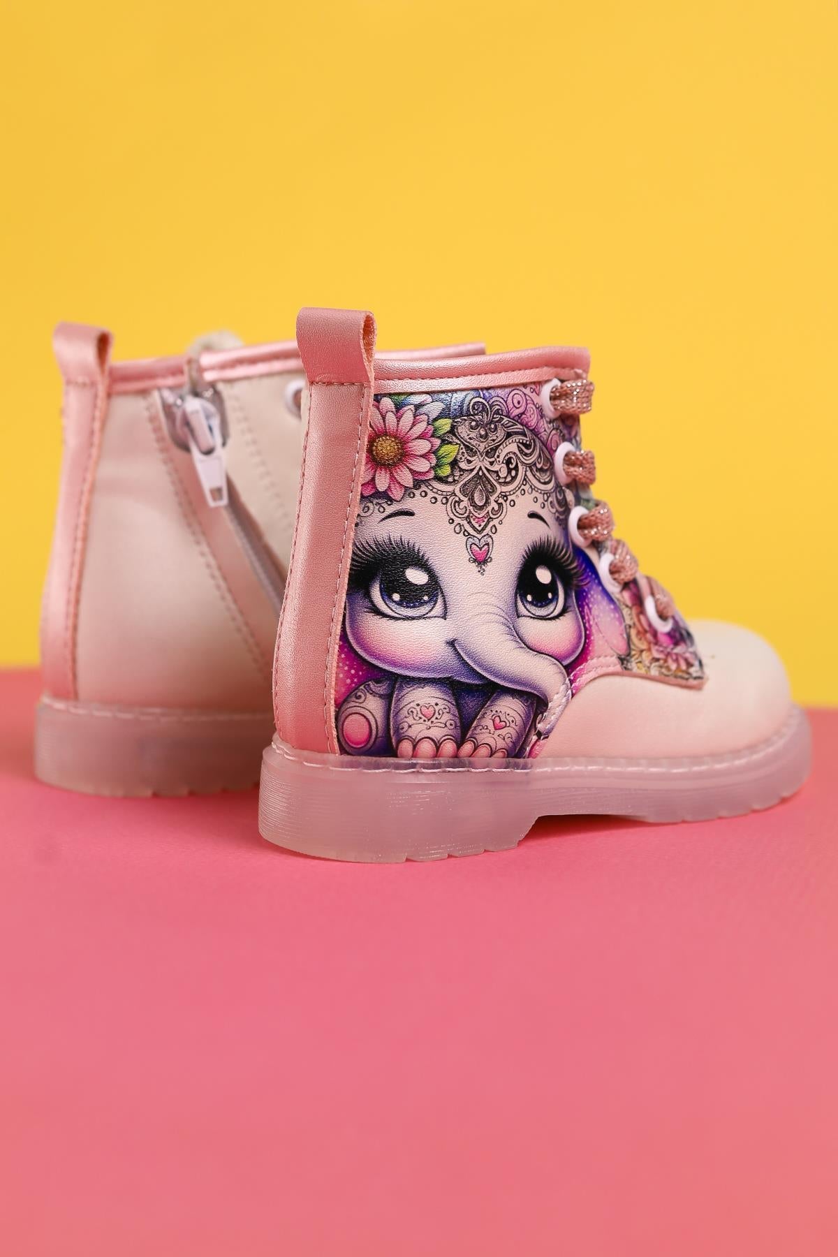 Janny Mother of Pearl Striped Character Print Lace-Up Light-Up Baby Boots