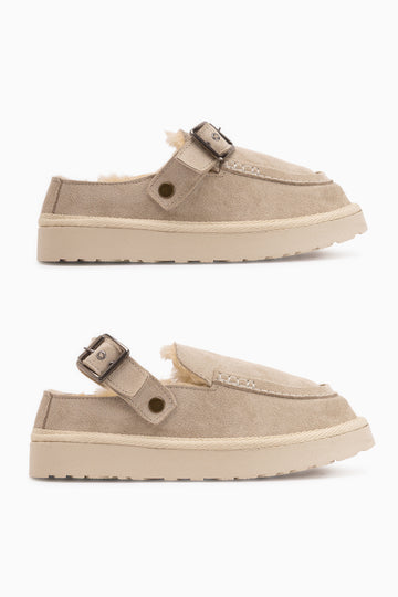 Cathy Beige Suede Fur Women’s Slippers