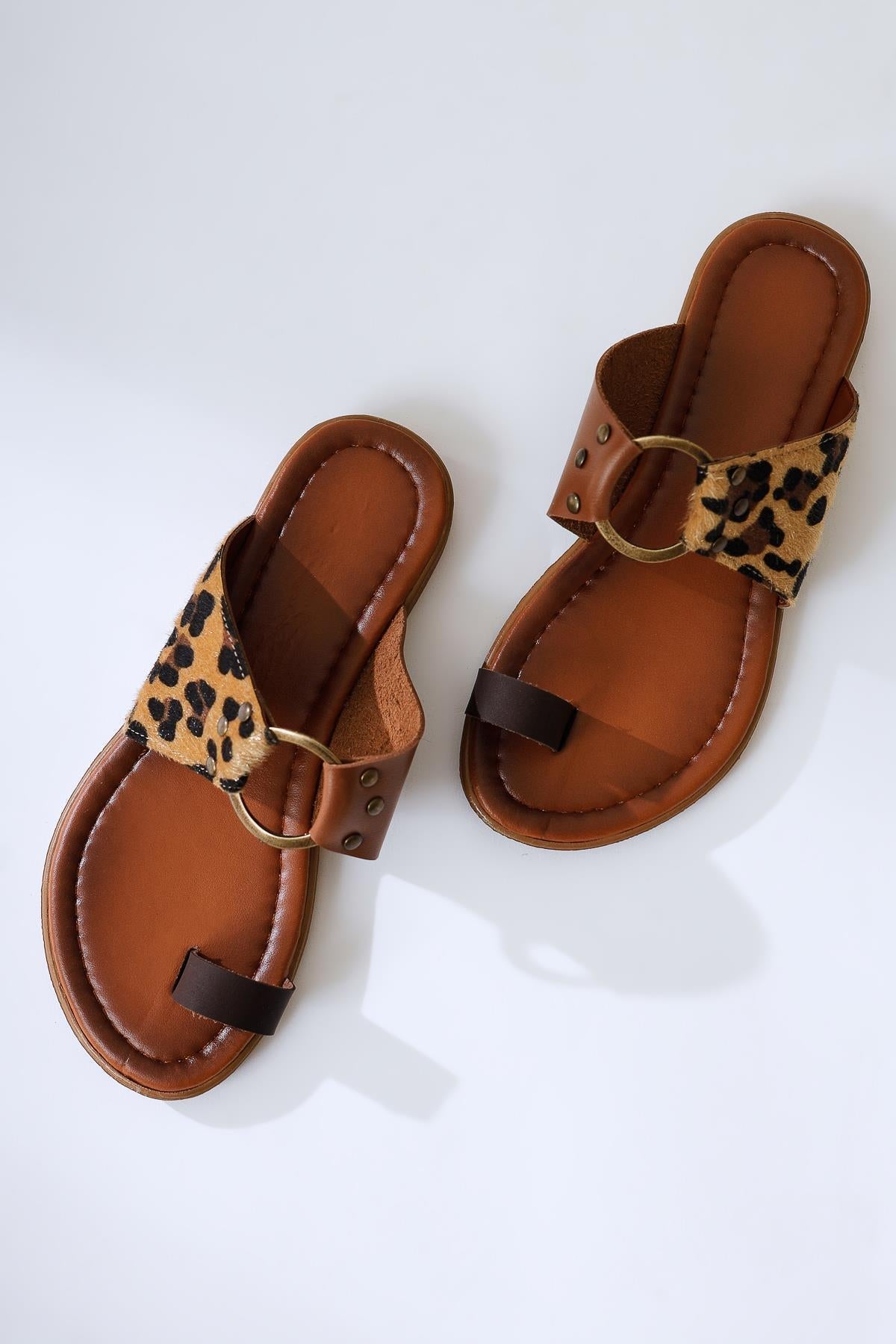 Bitania Leopard Genuine Leather Thong Sandals