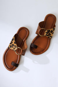 Bitania Leopard Genuine Leather Thong Sandals