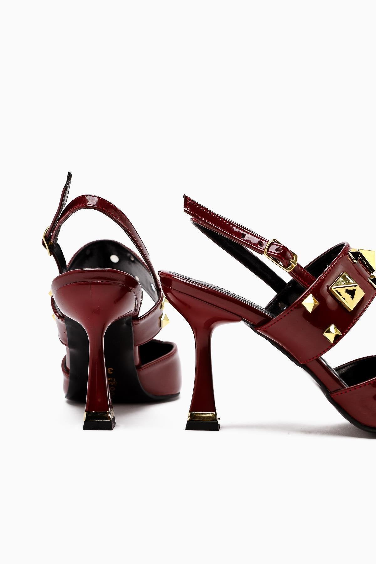 Yasemin Burgundy Patent Closed Toe Heeled Women’s Shoes