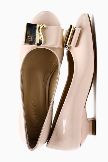 Sian – Beige Patent Buckle-Detail Low Heel Shoe (Women)