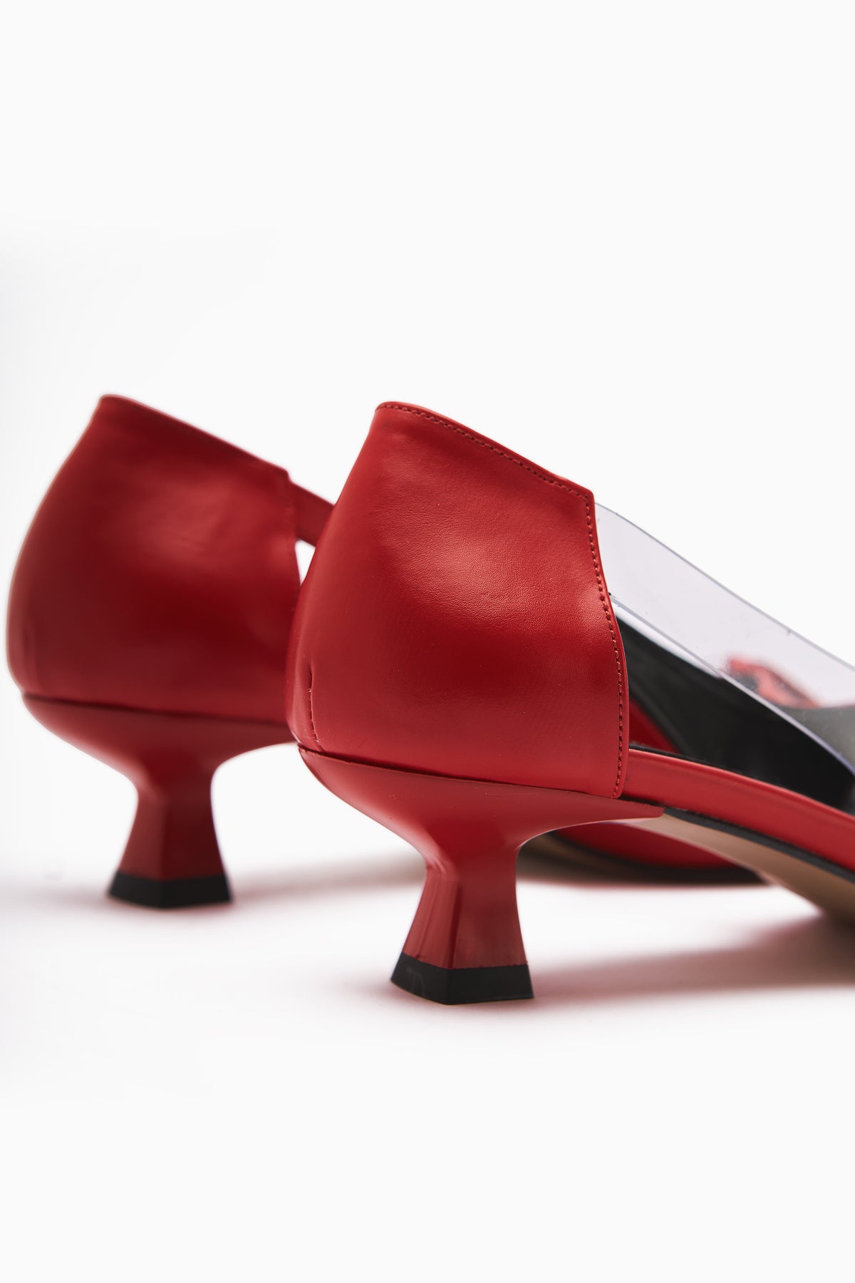 Fenja Red Transparent Edged Short Heeled Shoes