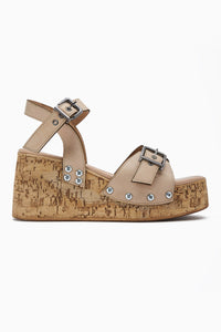 Jenni Beige Platform Heeled Sandals with Screw Detail for Women