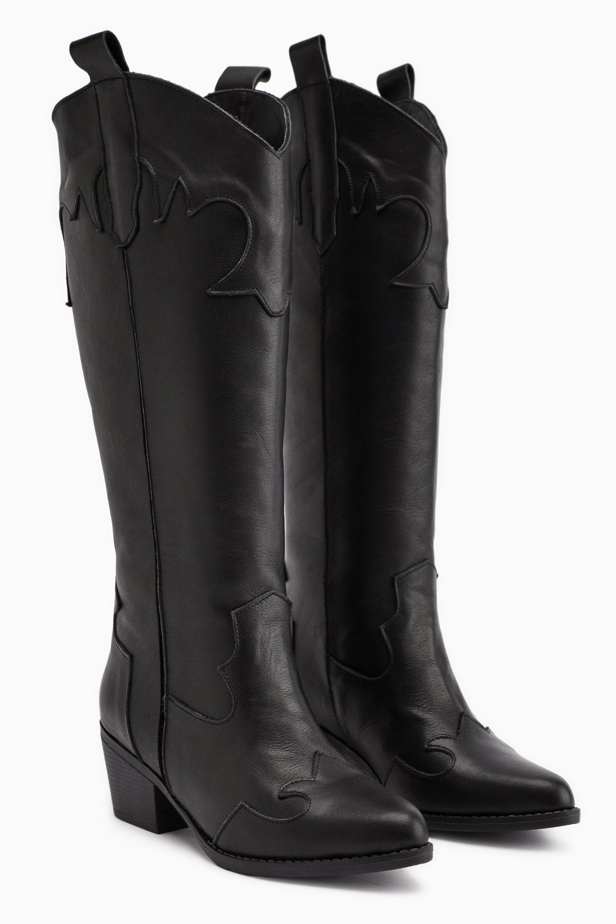 Lara Genuine Leather – Black Heeled Western Knee-High Boot (Women)