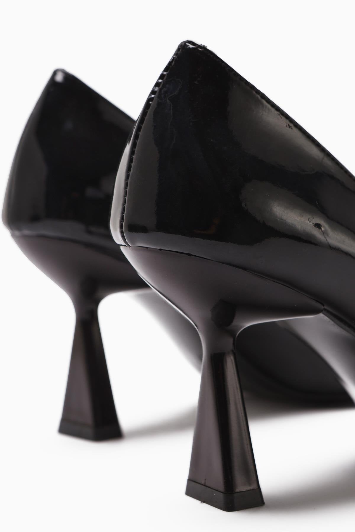 Ania Black Patent Pointed Toe Women's Heels with Rhinestone Buckle Detail