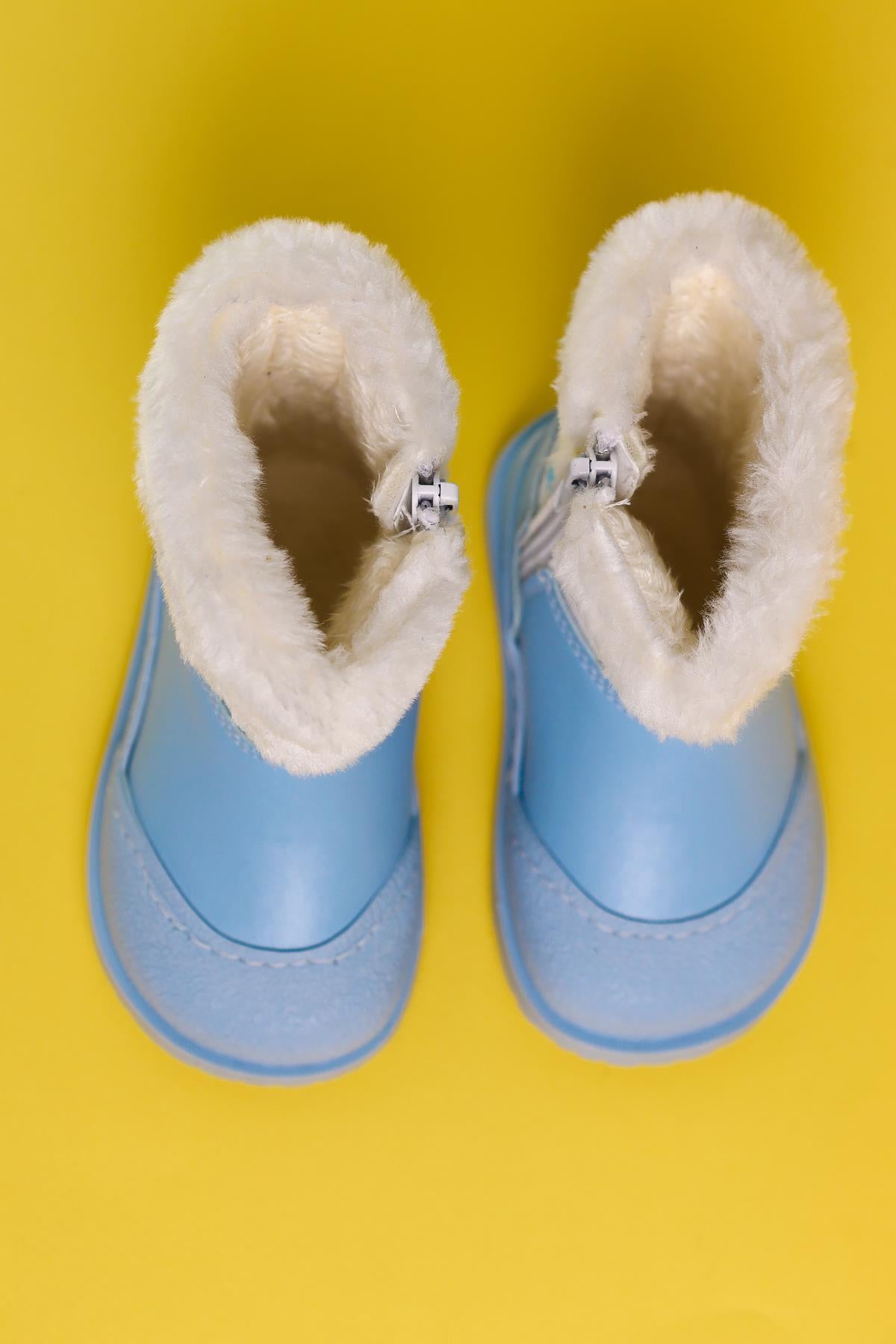 Elea Blue Striped Character Print Furry Lined Baby Boots