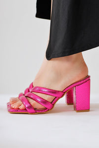 Sasima Fuchsia Snake Pattern Strap Heeled Slippers