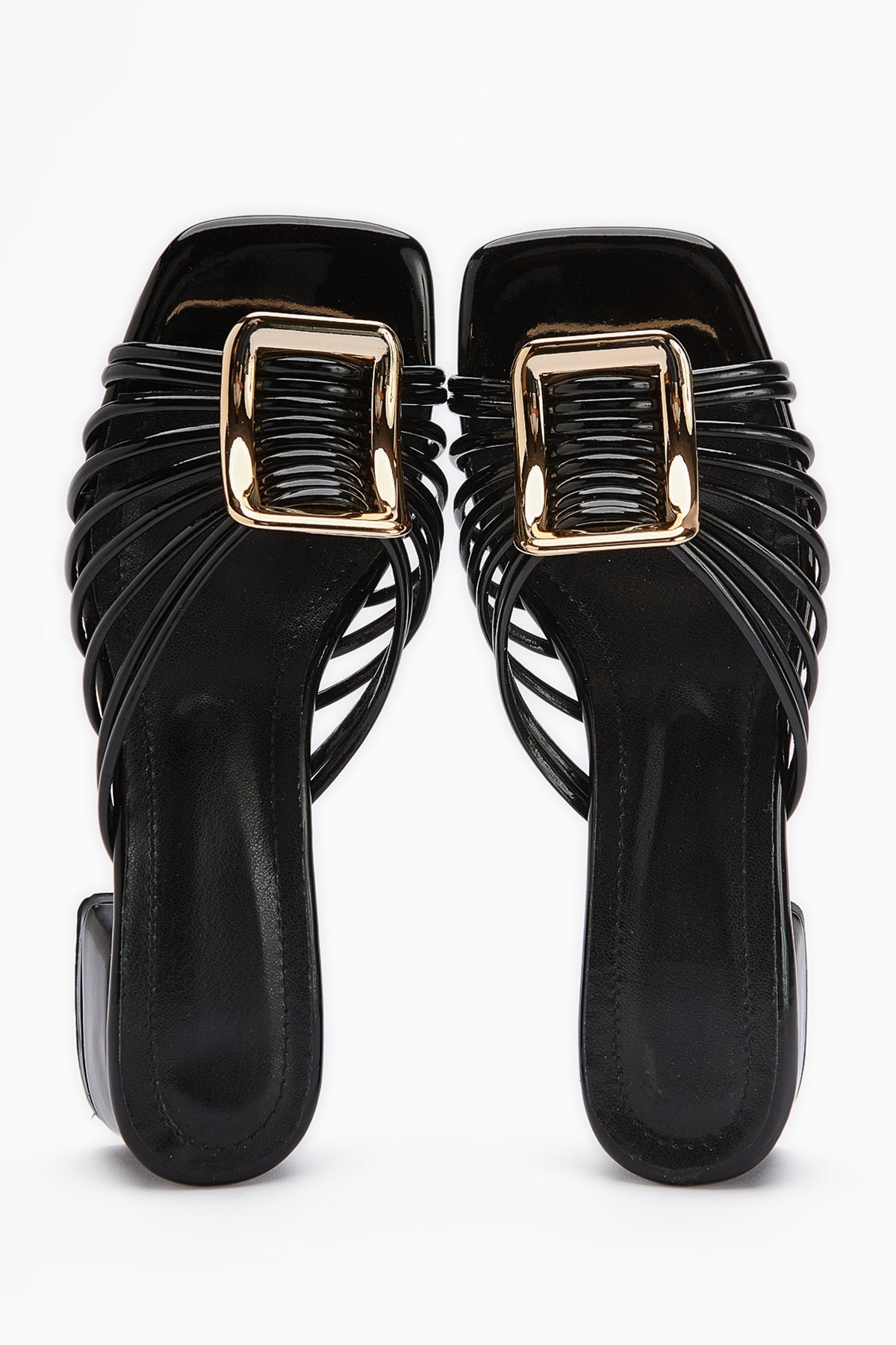 Greta – Black Patent Thick-Buckled Low Heel Slide (Women)