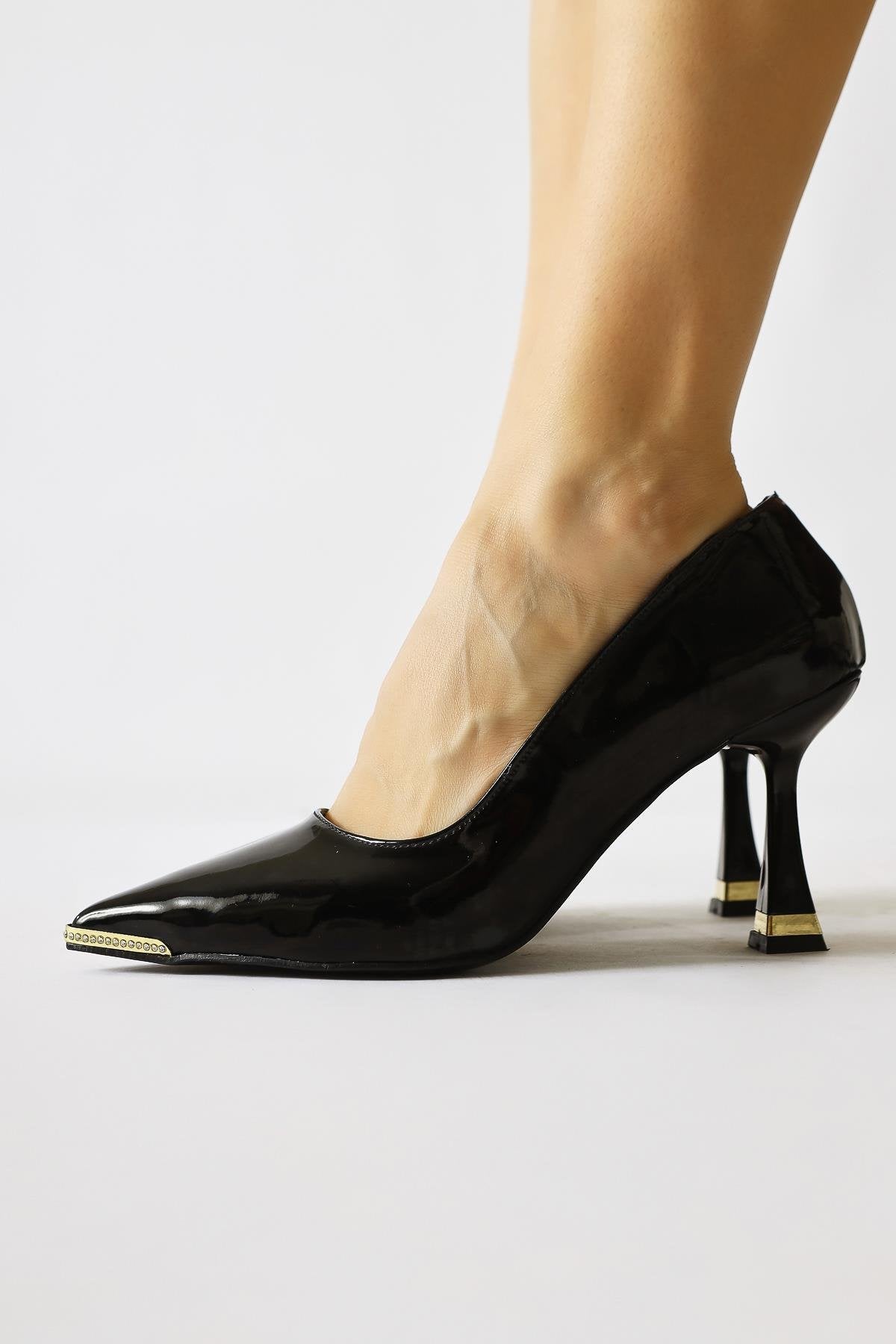 Sydney Black Patent Stone Detailed Women’s Heeled Shoes