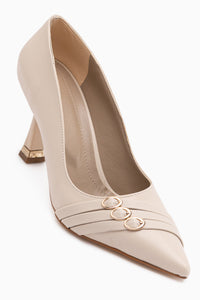 Lavina Beige Strappy Gold Heeled Pointed Toe Stiletto