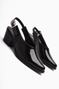 Emira Black Patent Leather Sandals with Closed Toe