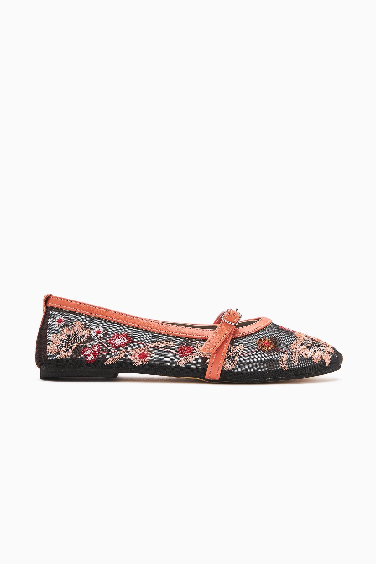 Jolin Orange Embroidered Buckle Women's Ballet Flat
