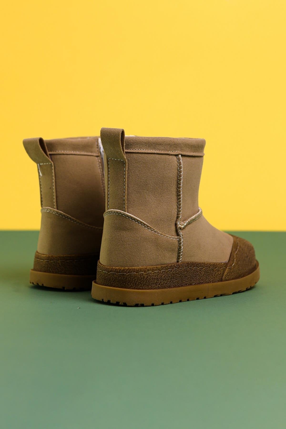 Jasmin Mink Suede Boots with Reverse Stitching and Fur Lining for Kids