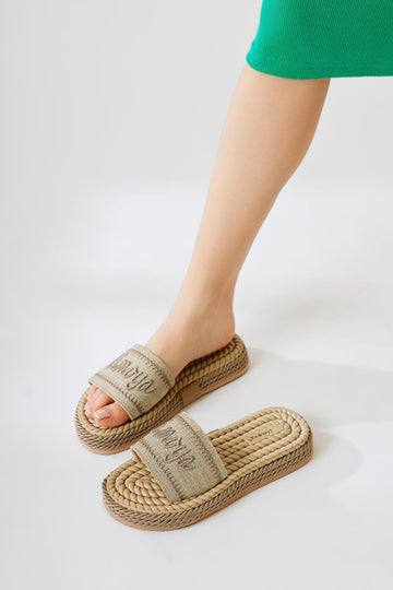 Vasana – Taupe Soft-Textured Thick-Sole Rope Slide (Women)