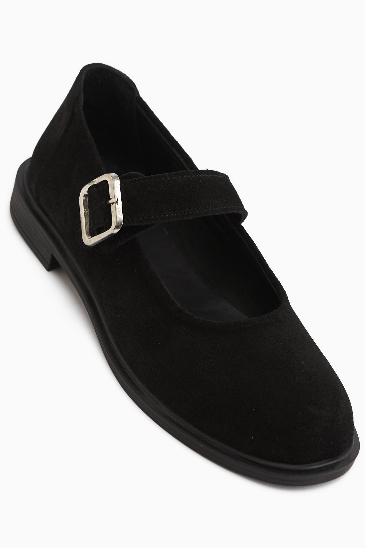 Senta Genuine Leather Black Suede Buckled Women’s Casual Shoes