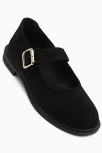 Senta Genuine Leather Black Suede Buckled Women’s Casual Shoes